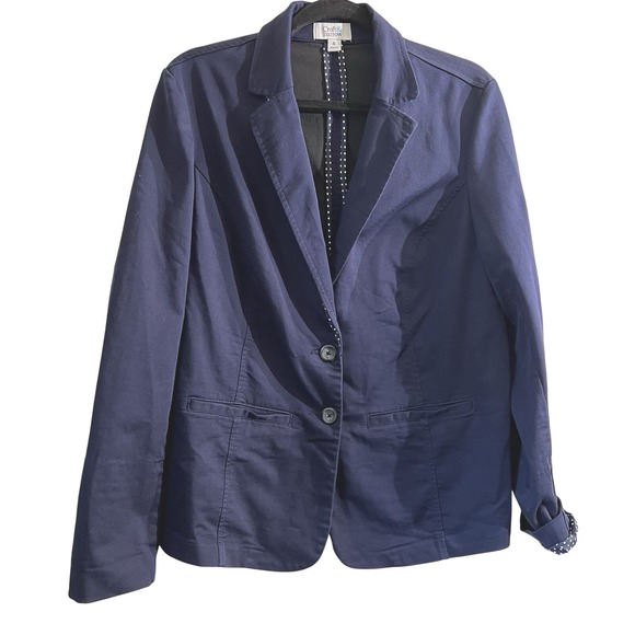 croft & barrow Jackets & Blazers - Croft‎ & Barrow Navy Blue Polka Dot Trim Stretch Blazer Jacket  Women's XL